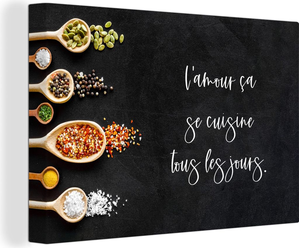 OneMillionCanvasses - Leinwandbilder - 140x90 cm, Sprichwörter - L'amour ça se cuisine tous les jours - Zitate aus der Küche, Wandbilder Kunst...