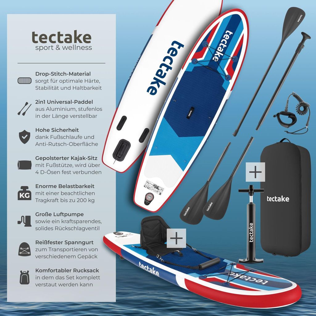 tectake® 2in1 Stand-Up Paddle Board aus Drop-Stitch Produktbild 