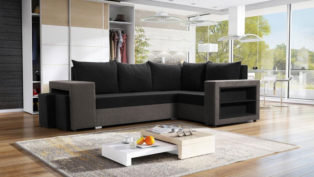 MIRJAN24 Ecksofa Millano, Eckcouch mit Bettkasten und Schlaffunktion, L-Form Ecke, Schlafsofa (Mikrofaza 0027 + Mikrofaza 0015, Seite: Rechts)