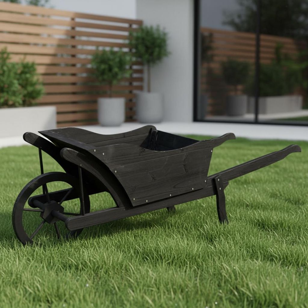 Mucola Pflanzschubkarre Garten Schubkarre Holz Blumenkarre Pflanztrog Blumenkübel Holzschubkarre Pflanz Blumentrog - Schwarz