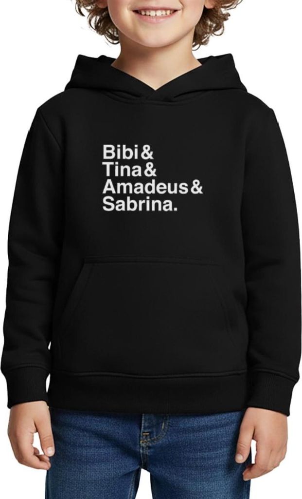 Spreadshirt Bibi Und Tina Amadeus Sabrina Typographie weiß Kinder Premium Hoodie, 146/152 (10 Jahre), Schwarz