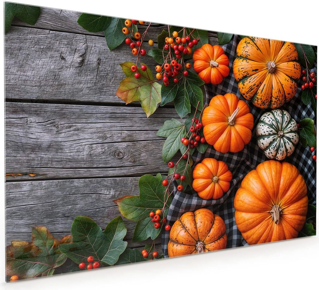 Küchenrückwand Spritzschutz Glas mit Motiv Herbstlicher Kürbis 40 x 40 cm