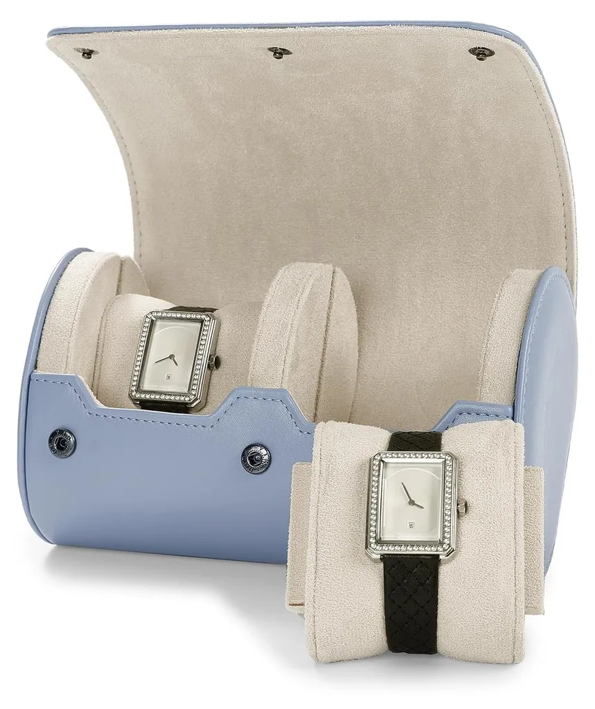 Étui montres anti-rayures 2 places en similicuir bleu pastel