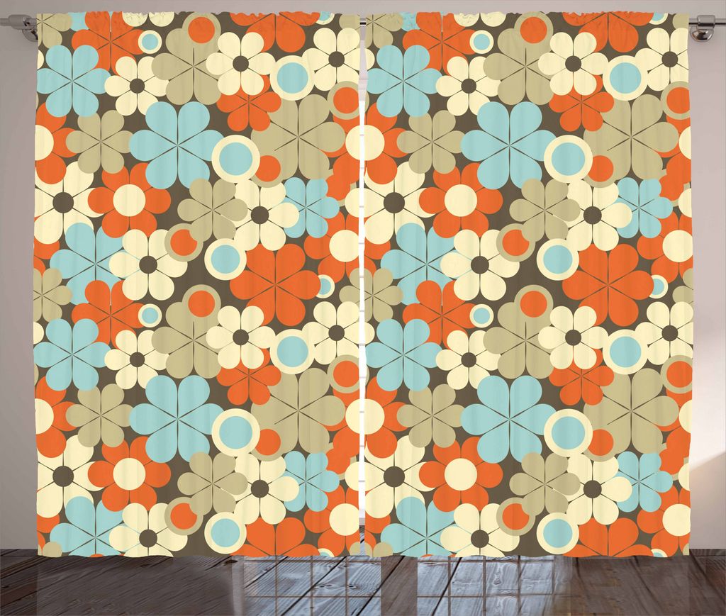 ABAKUHAUS Blumen Rustikaler Vorhang, Retro Einfache Blumen, Wohnzimmer Universalband Gardinen mit Schlaufen und Haken, 280 x 175 cm, Mehrfarbig