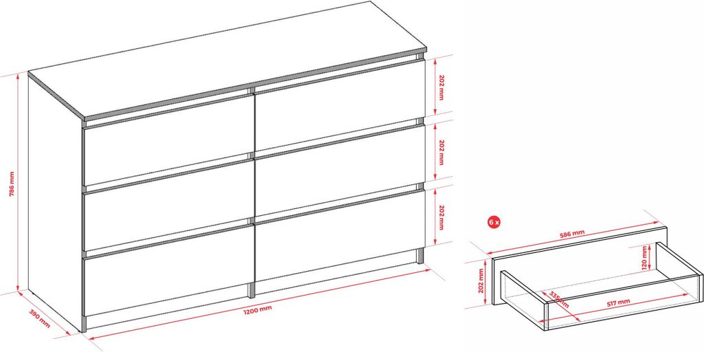 Kommode 6 120cm - mit 6 Schubladen in Sonoma Eiche / Produktbild 