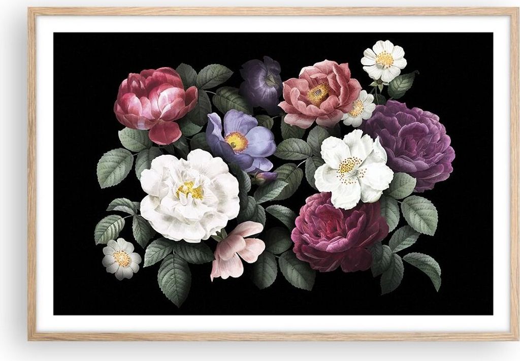 Gerahmtes Poster - Rahmen in heller Eiche - Blumen Blumenstrauß Komposition - 91,5x61 cm - Wand Bild - Wanddeko - Wandbilder - Kunstposter - Wandp...