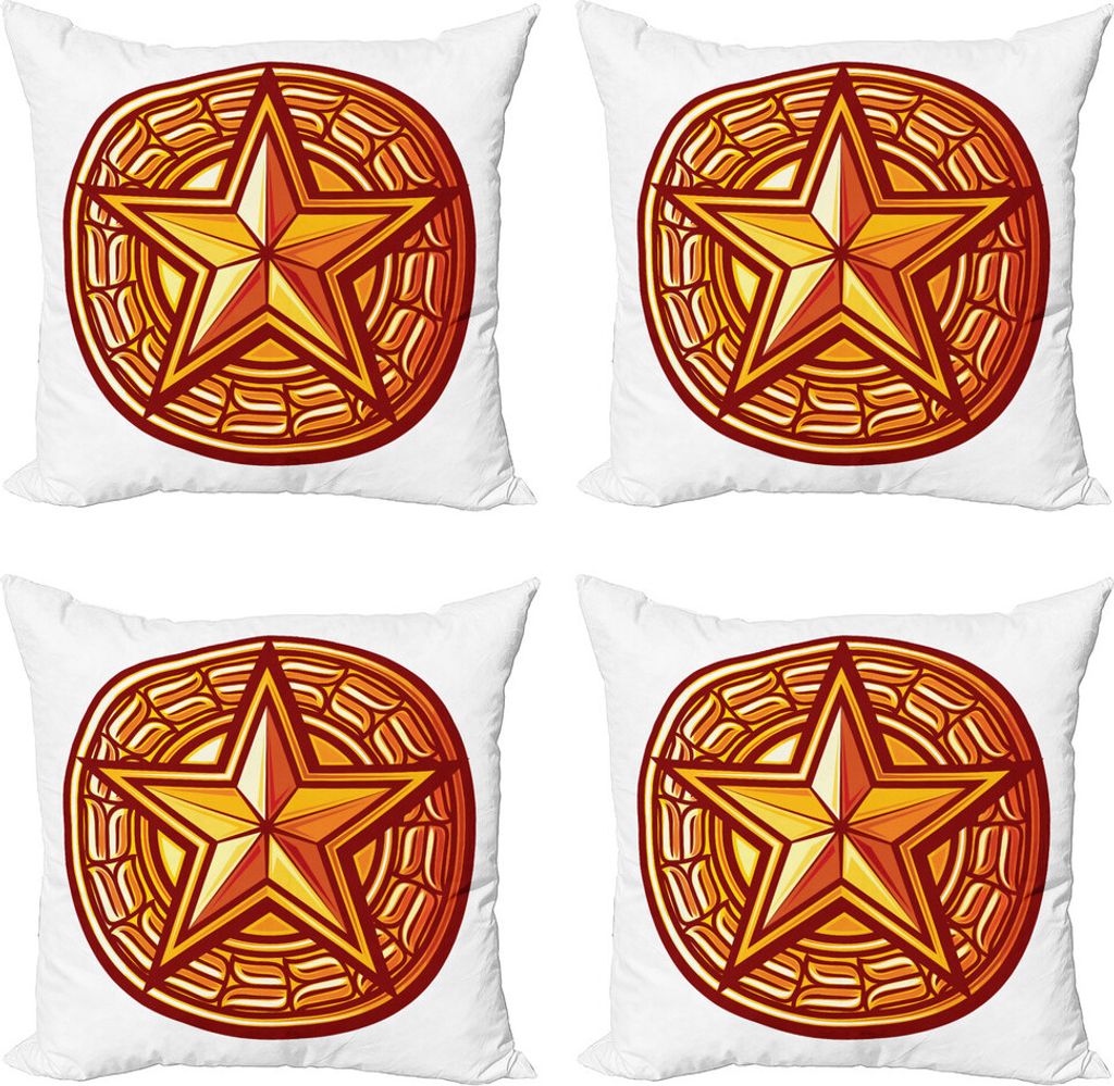 ABAKUHAUS Star Kissenbezug Set (4 Stück), Seal Design in warmen Tönen, Moderner Doppelseitiger Digitaldruck, 40 cm x 40 cm, Gelb und Ruby