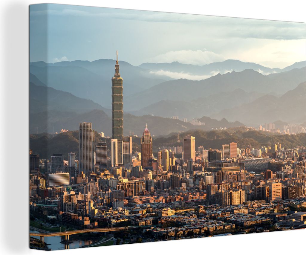 OneMillionCanvasses - Leinwandbilder - 140x90 cm, Der taiwanesische Wolkenkratzer in der Stadt Taipeh am Nachmittag, Wandbilder Kunstdruck Wandde...