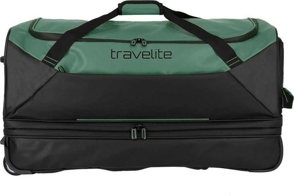 A studio shot of a rolling duffel bag.