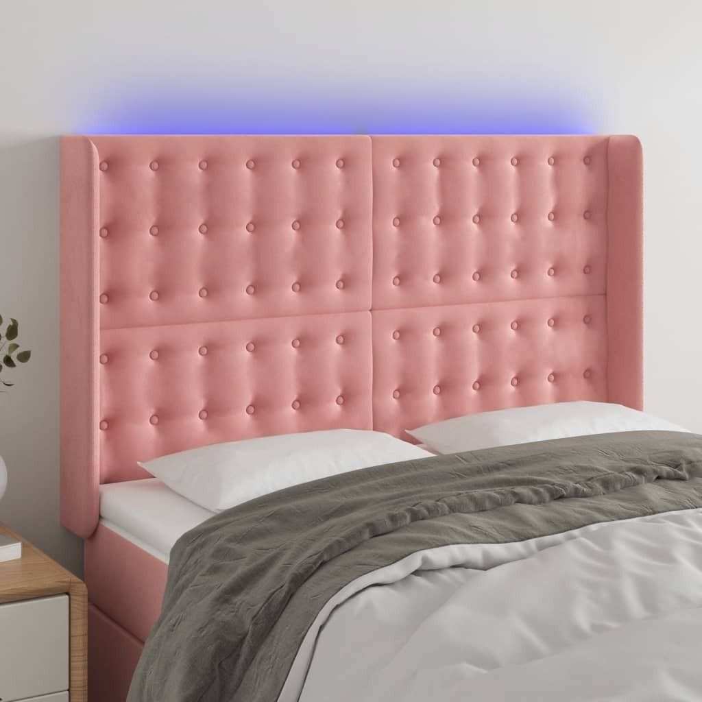 "2026 Promotion" LED Kopfteil - fürs Schlafzimmer - Rosa 147x16x118/128 cm Samt - Bettkopfteil CC6168
