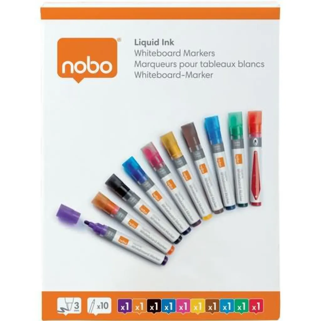 Feutre Tableau Blanc Nobo Encre Liquide 3mm Fini les Traces Tenaces - 10x