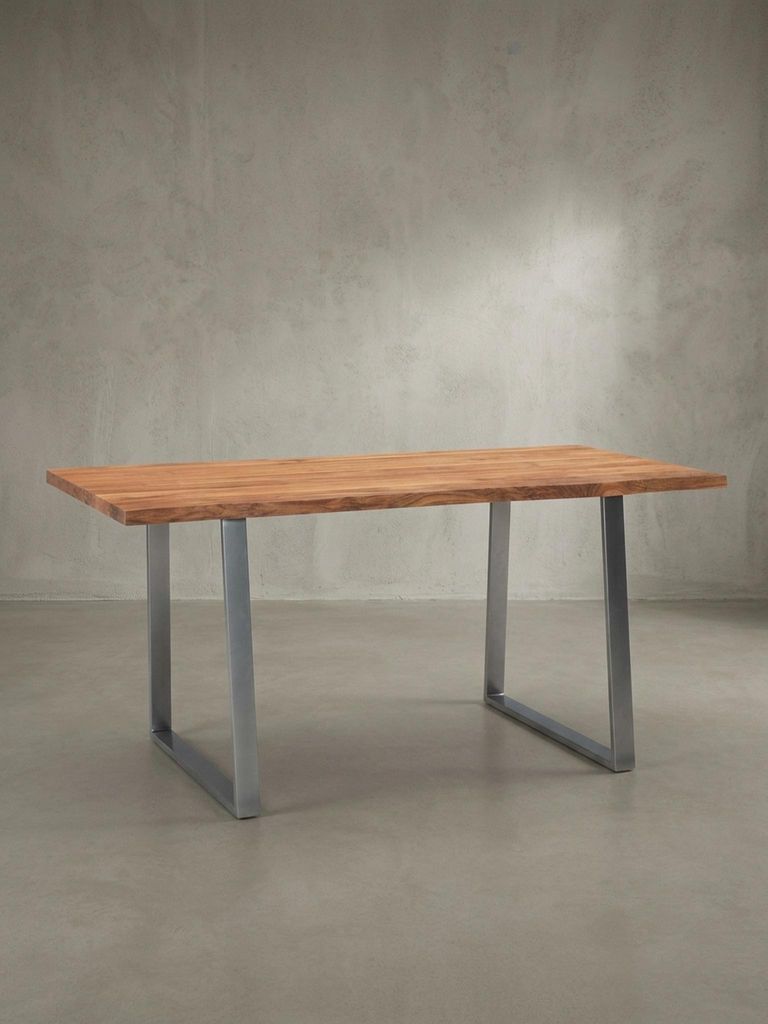 Massivholz Esstisch | Akazienholz Esszimmertisch mit Baumkante | Küchentisch mit Metallbeinen | Industrial Design | 200x100 cm Goldbraun | Tarn vo...