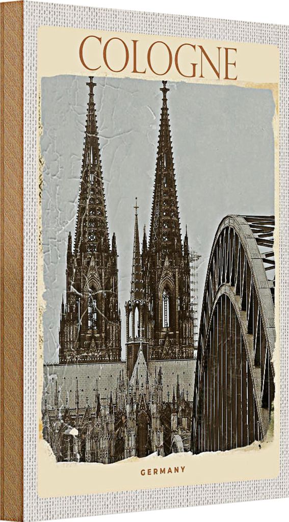 Holzschild Reise 20x30cm Kölner Dom Mittelalter schwarz weiß
