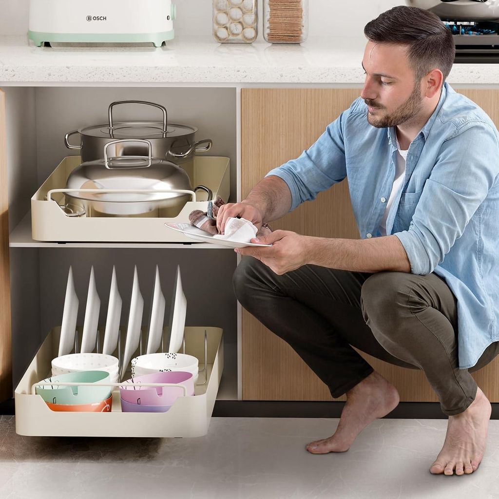 Ausziehbarer Schrank-Organizer - ausziehbare Schubladenregale - 25 cm - weiß