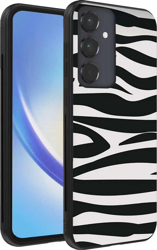 Smartphonica Custodia per telefono adatta per Samsung Galaxy A34 5G con stampa zebrata - Custodia posteriore in TPU con design zebrato - Nero Bianco