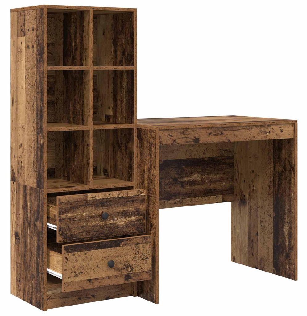 Schreibtisch mit Schubladen mit Regal 2 pcs Altholz