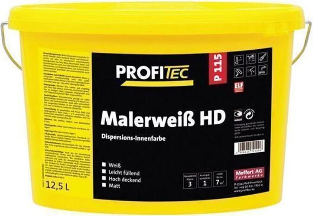 ProfiTec Malerweiß HD P115, weiß, stumpfmatt, 12,5 Liter Produktbild 