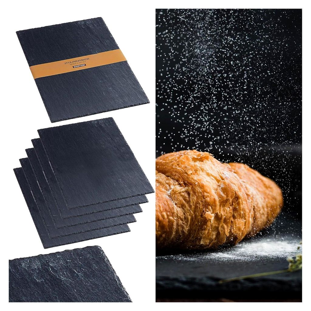 Schieferplatten 6er Set aus Naturstein | 45x30cm schwarz | Tischuntersetzer und Servierplatte