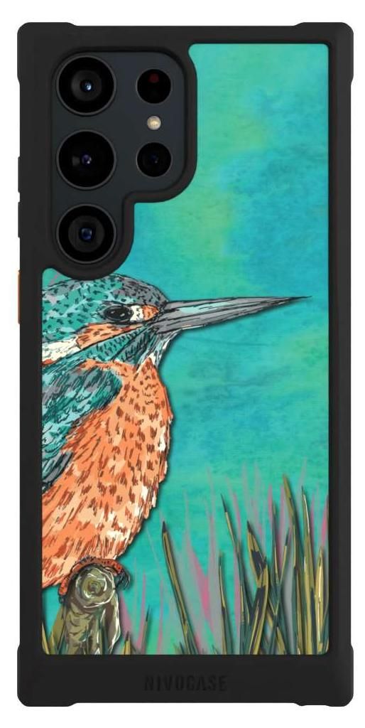 NIVOCASE Hülle für Samsung Galaxy S23 Ultra Stoßfeste Handyhülle NIVOmax Case Schwarz Malerei Tiere Vogel