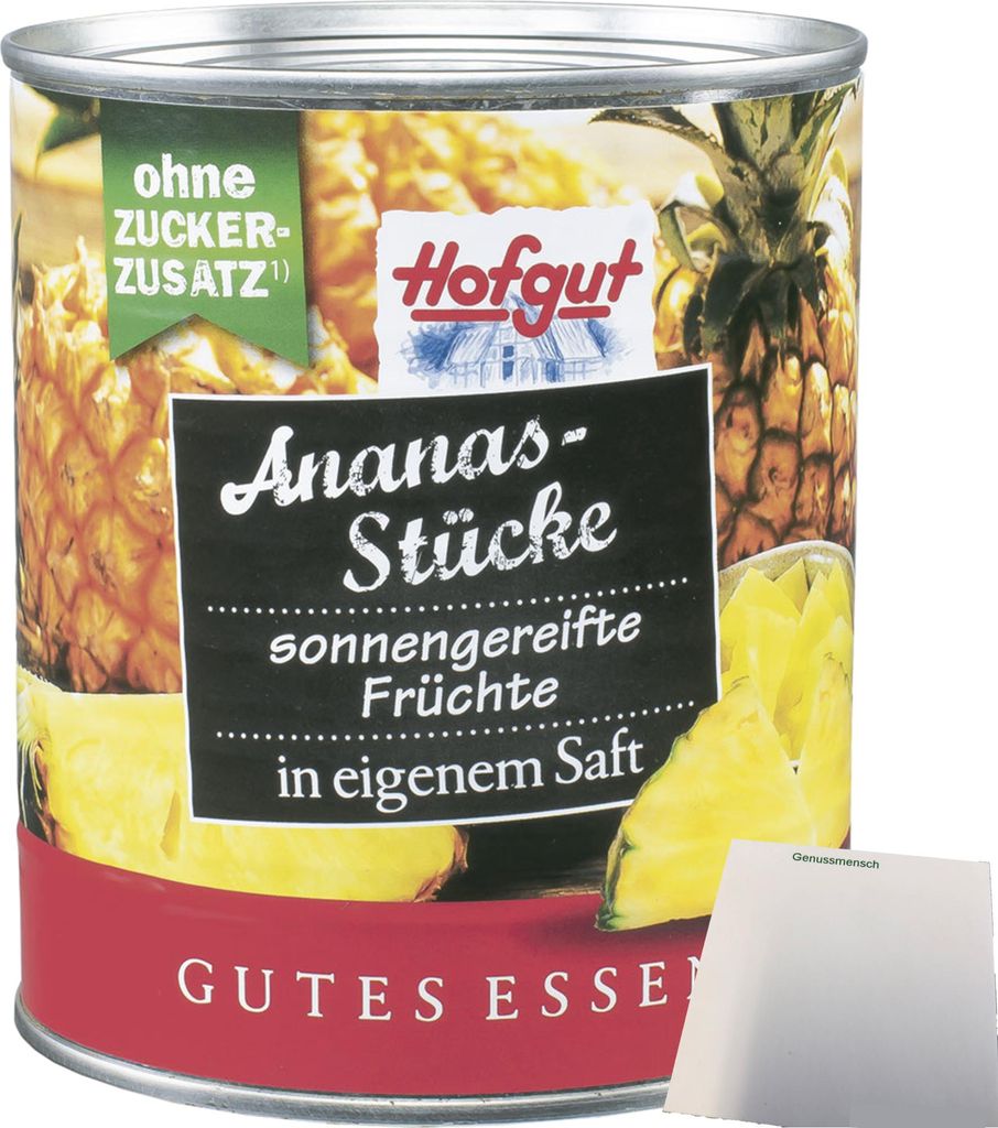 Hofgut Ananas Stücke (850ml Dose) + usy Block