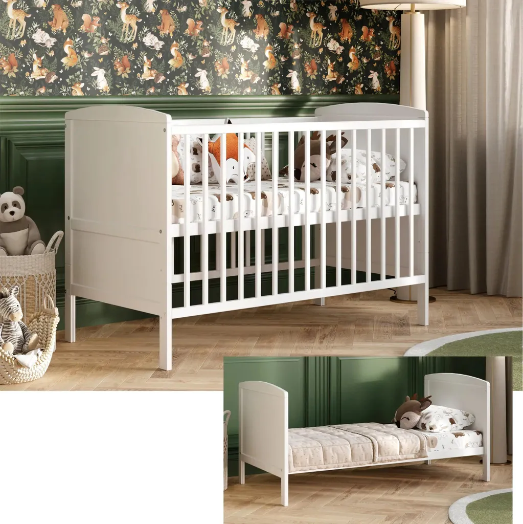 Lit bébé LEO avec matelas 60x120cm blanc en bois - Design scandinave
