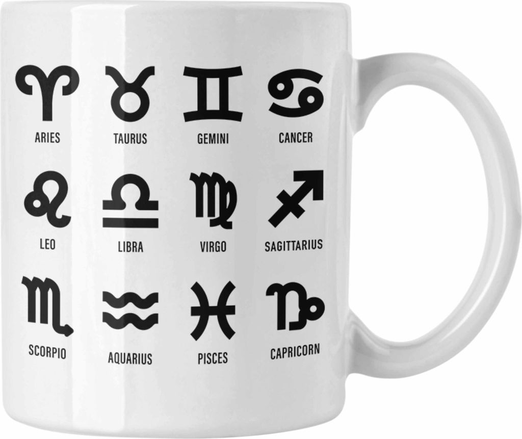 Trendation - Zodiac Signs Tasse Geschenk Sternzeichen Aries Taurus Gemini Leo Libra Virgo Geschenkidee Tierkreiszeichen (Weiß)