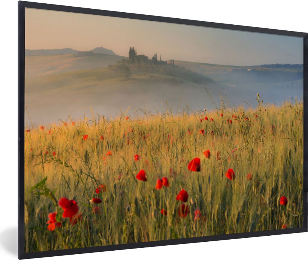 MuchoWow MuchoWow Gerahmtes Poster Toskana - Rosen - Hügel 60x40 cm - Poster mit zchwarzem Bilderrahmen - Printing - Wanddeko Schlafzimmer