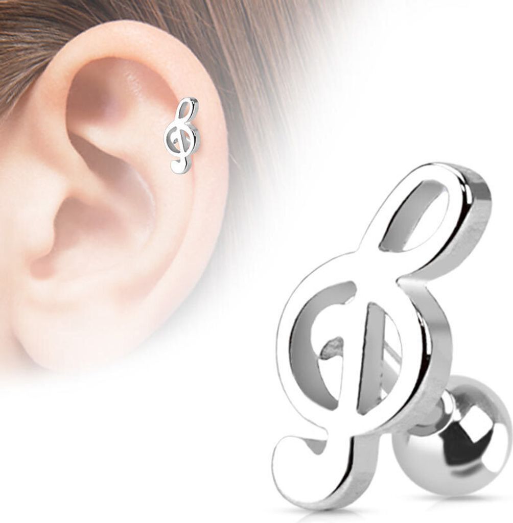 Helix & Tragus Ohr Piercing „Notenschlüssel“ Silber