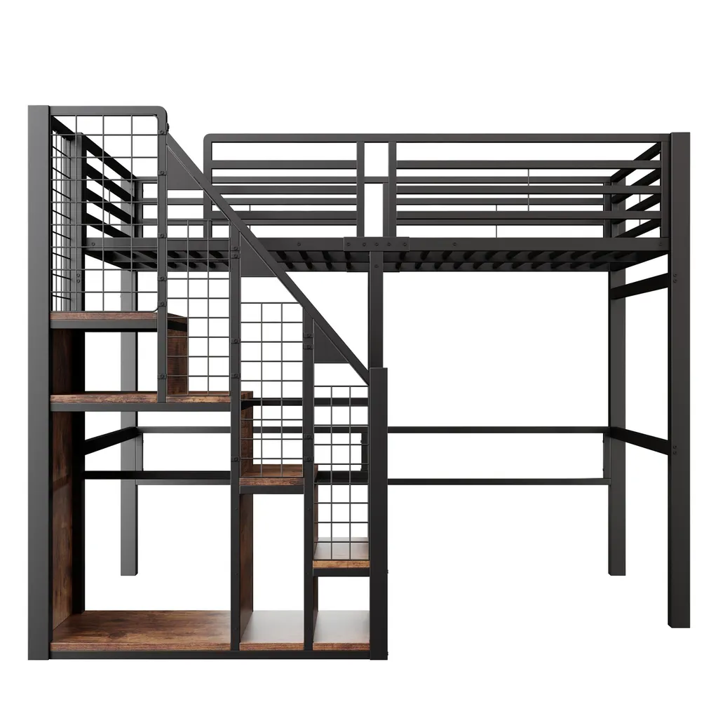 Lit superposé 90x200 cm avec escalier sécurisé et tringle de rangement - 5
