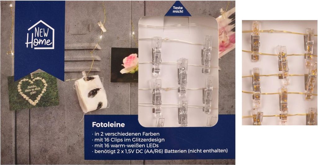 LED Fotolichterkette Fotoleine Bilderhalter Fotoseil Fotoclips Fotoklammer Deko, Farbe:silber