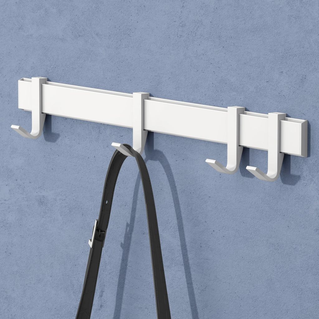 doporro Garderobenhaken Aluminium, 4 Verschiebbare Wandhaken, selbstklebend & stabil, Kleiderhaken Wand für Jacken und Handtücher Matt Weiß Stal...