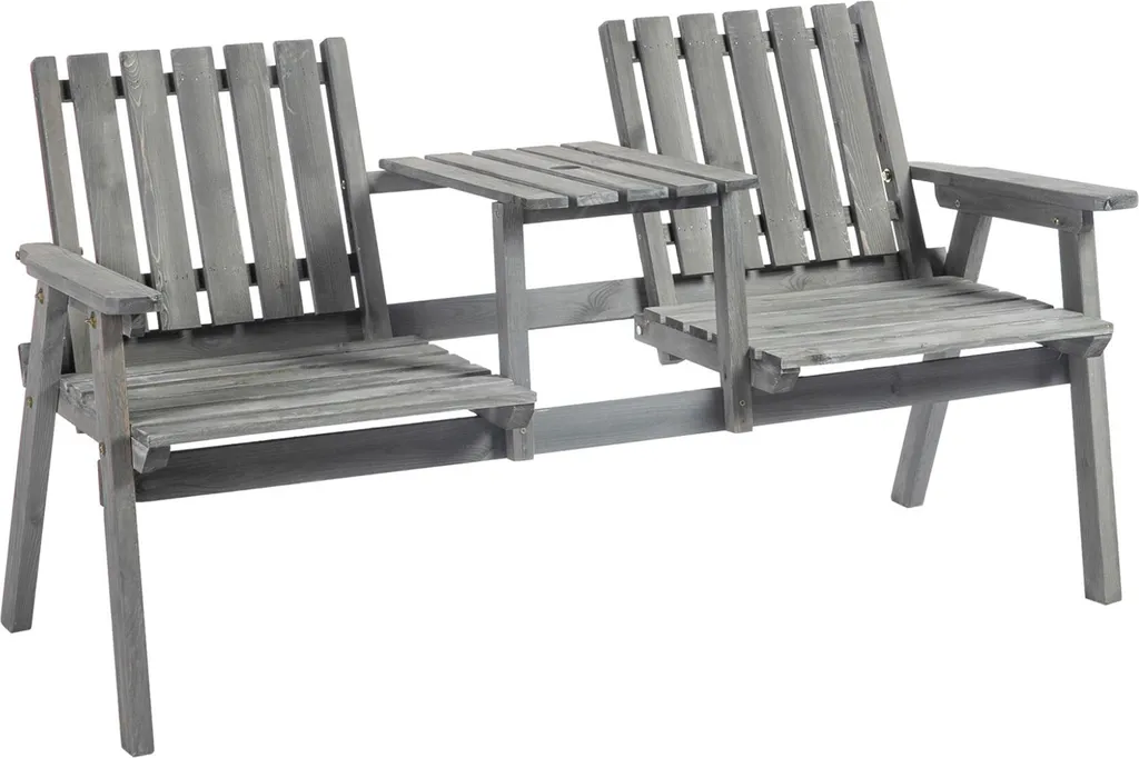 Banc de jardin 3 places avec tablette centrale escamotable 152 cm Gris