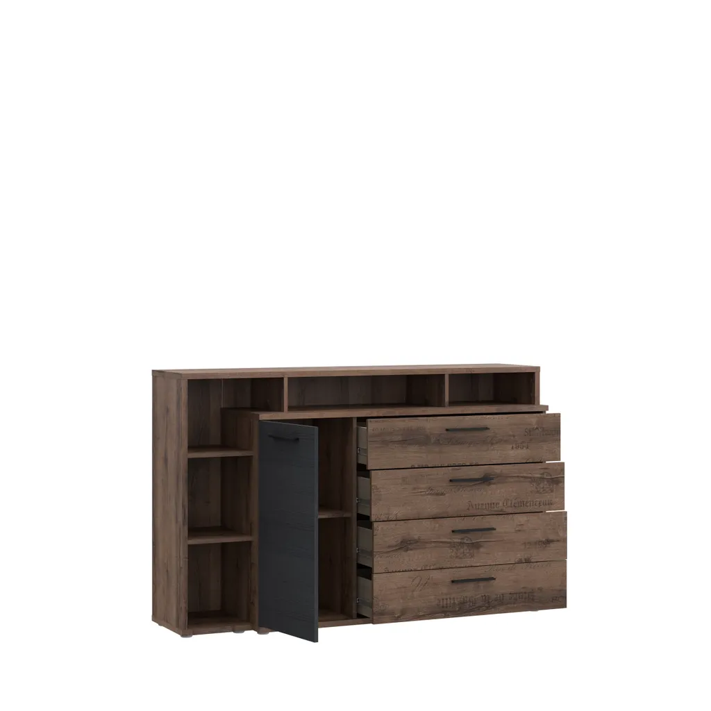 Commode Jacky en brun et noir 153x98cm buffet industriel de rangement