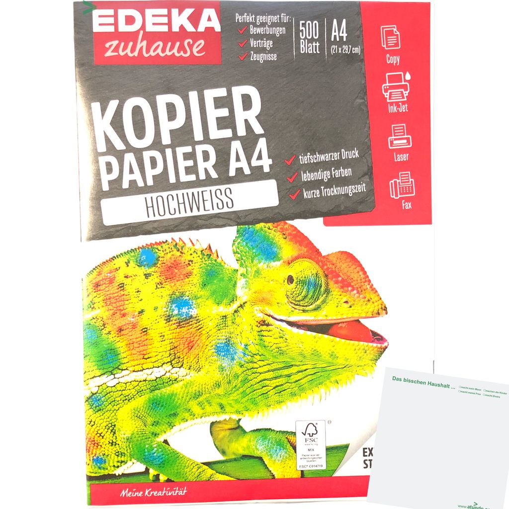 Edeka Zuhause Kopierpapier 90g/m² A4 500BL + usy Block Produktbild 