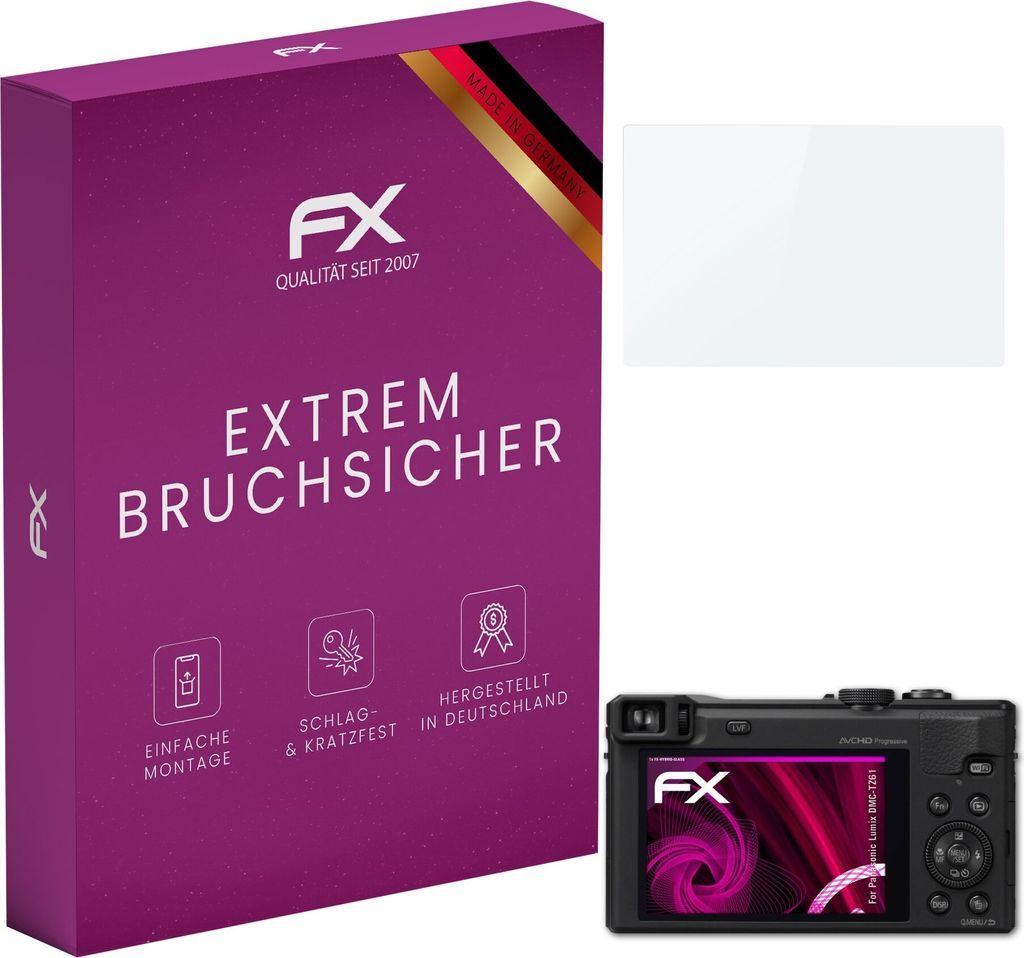 atFoliX FX-Hybrid-Glass Displayfolie kompatibel mit Panasonic Lumix DMC-TZ61 Glasfolie