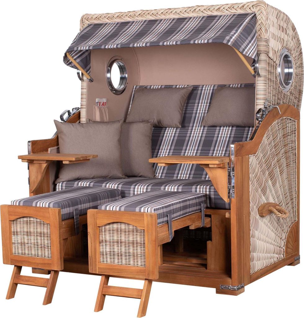 Strandkorb-Set - bene living - Ammersee Grande XL Teak - PE shell - Modell 522 - inkl. Liftersystem