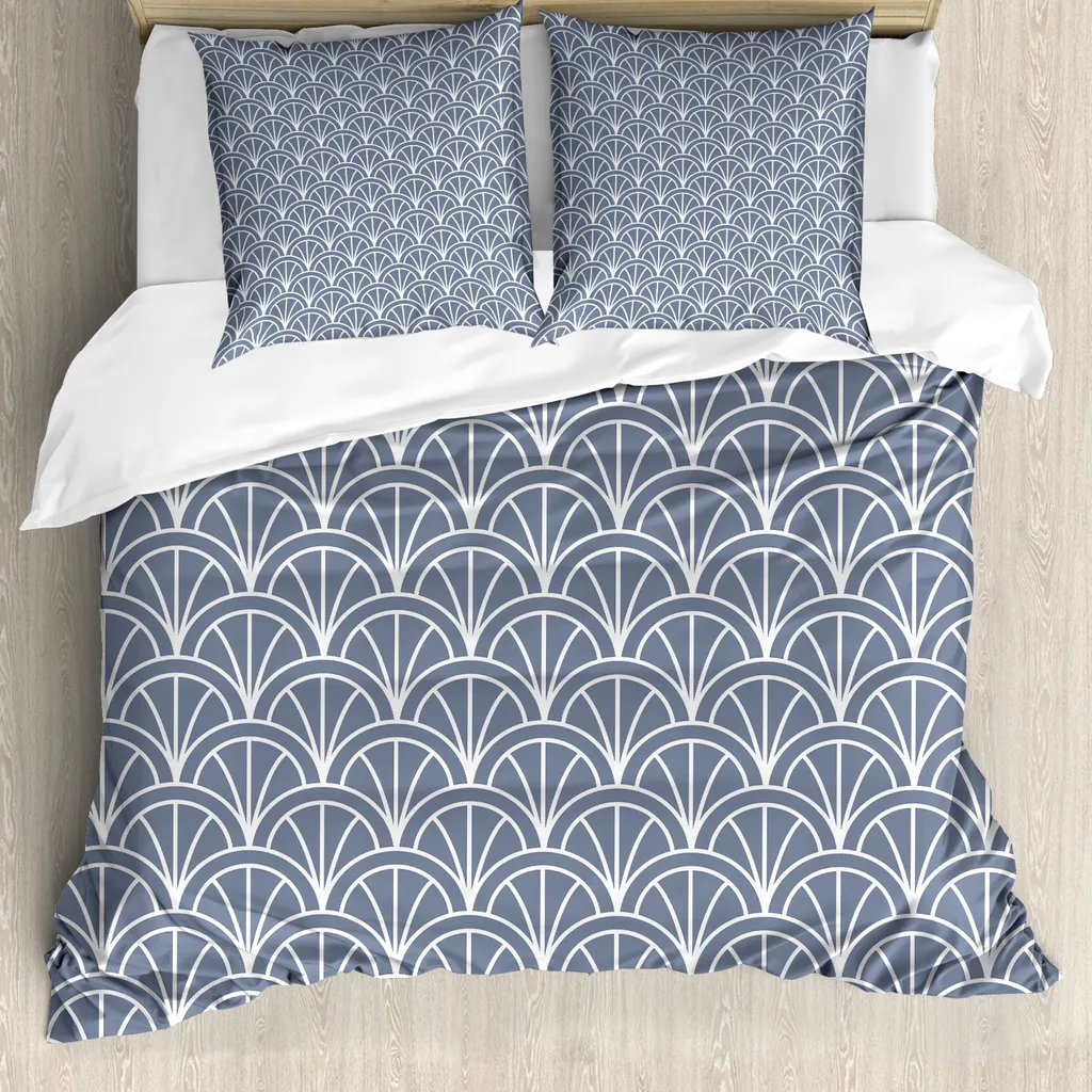 Housse de couette géométrique vagues nautiques 155x220cm ABAKUHAUS gris