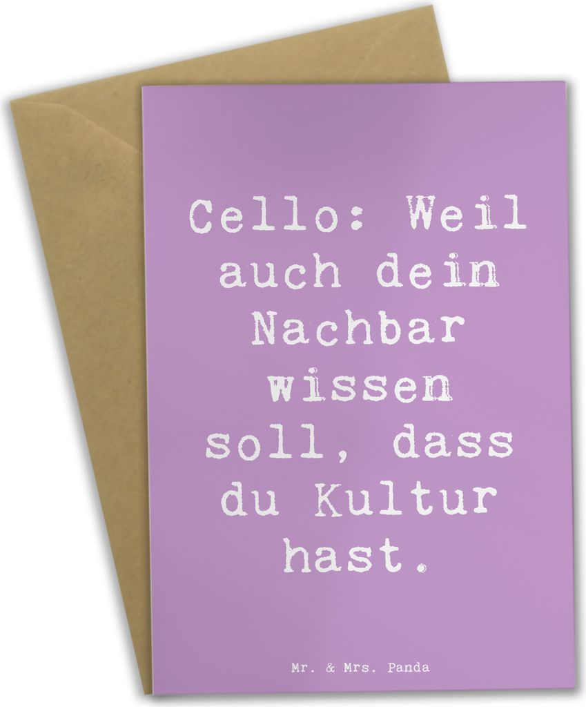 Mr. & Mrs. Panda Beileidskarte Spruch Cello Kultur - Lavendeltraum - Geschenk, Musik, einladungskarten, Orchester, vatertagskarte, Musikinstrument,...