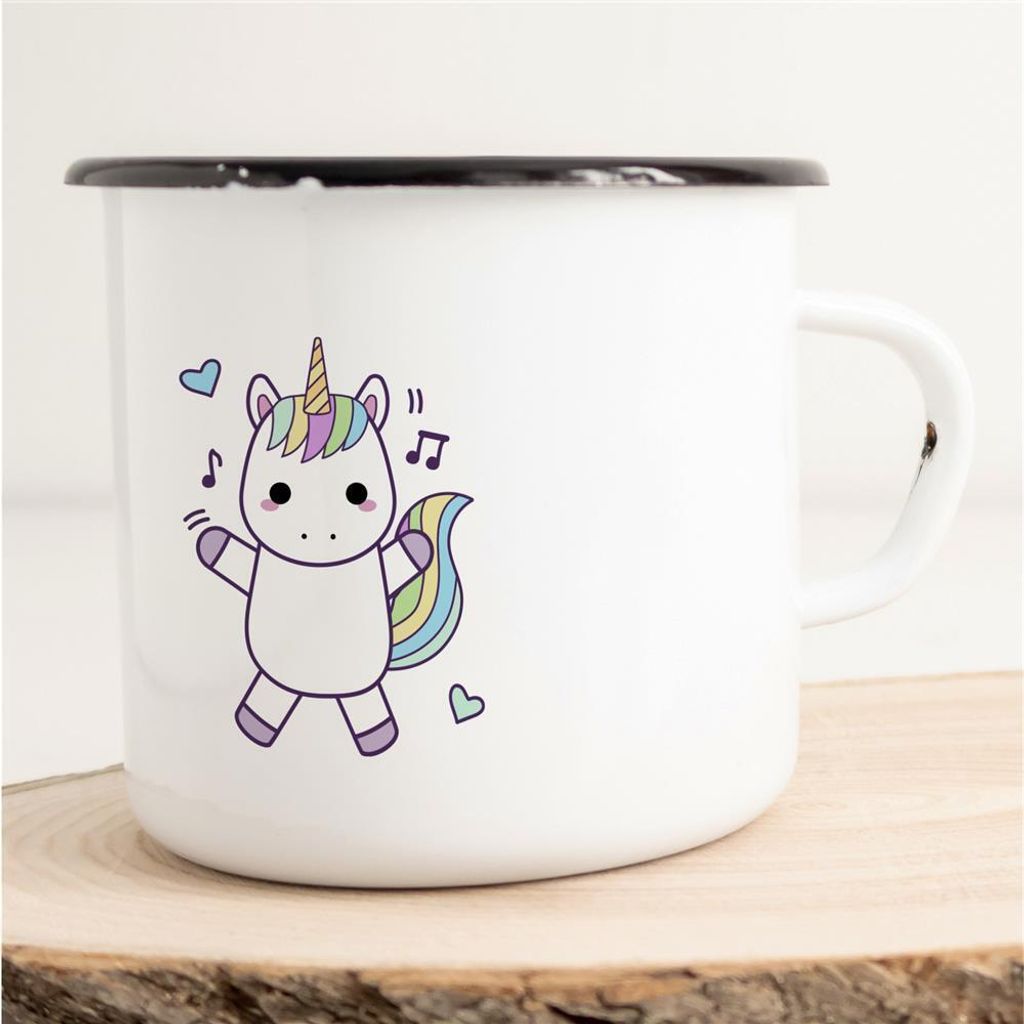 Huuraa Emaille Tasse Tanzendes Einhorn Geschenk Kaffeebecher Vintage 300ml Tanzendes Einhorn Präsent