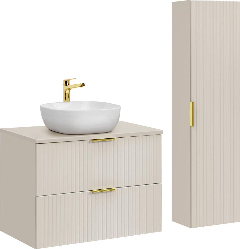 Elegantes Badezimmer-Set 80 Cm Mit Aufsatzwaschbecken Und Säule