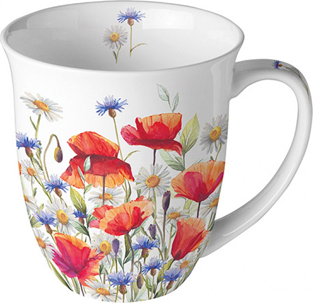 Tasse 10cm Porzellan mit Mohnblumen Motiv Rot / Weiß Produktbild 