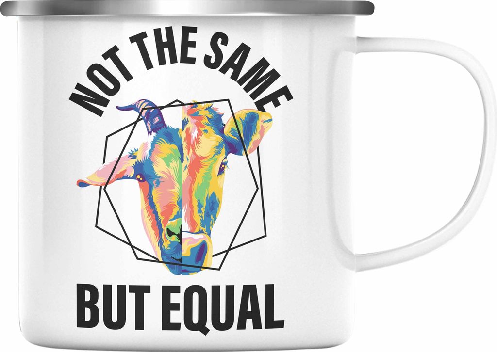 Trendation - Veganer Geschenk Lustige Emaille Tasse Vegetarier Geschenkidee Emaille Tasse Lustig für Geschenkset oder Geschenkbox Vagenerin (Silber)