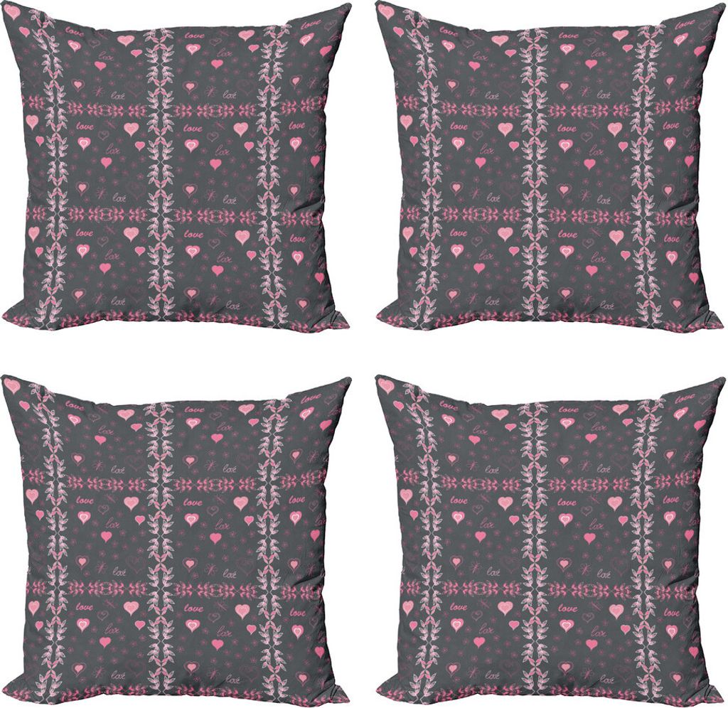 ABAKUHAUS Rosa und Grau Kissenbezug Set (4 Stück), Liebe-Frühlings-Flora, Moderner Doppelseitiger Digitaldruck, 60 cm x 60 cm, Charcoal Grey Pink