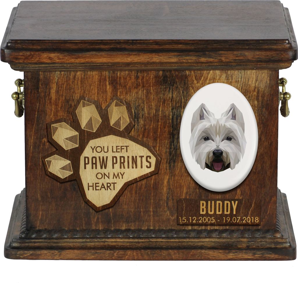 West Highland White Terrier, Weißer Hochlandterrier, Westie Personalisierte Hundeurne mit Gravur, Erinnerungsbox für Hundeknochen von der Marke A...