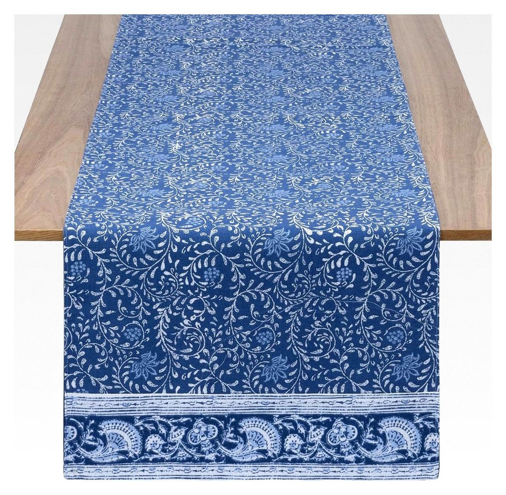 Tischläufer Blau 40x180cm - 100% Baumwolle - Moderner Tischläufer - - Stoff Tischläufer - Extra langer Table Runner - Maschinenwaschbar - Blum...