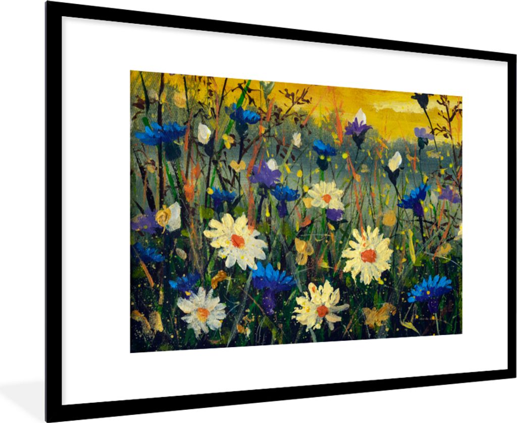 MuchoWow Gerahmtes Poster Malerei - Ölfarbe - Natur - Blumen 90x60 cm - Poster mit Schwarzem Bilderrahmen Wandposter Rahmen Foto Bilder - Wandde...