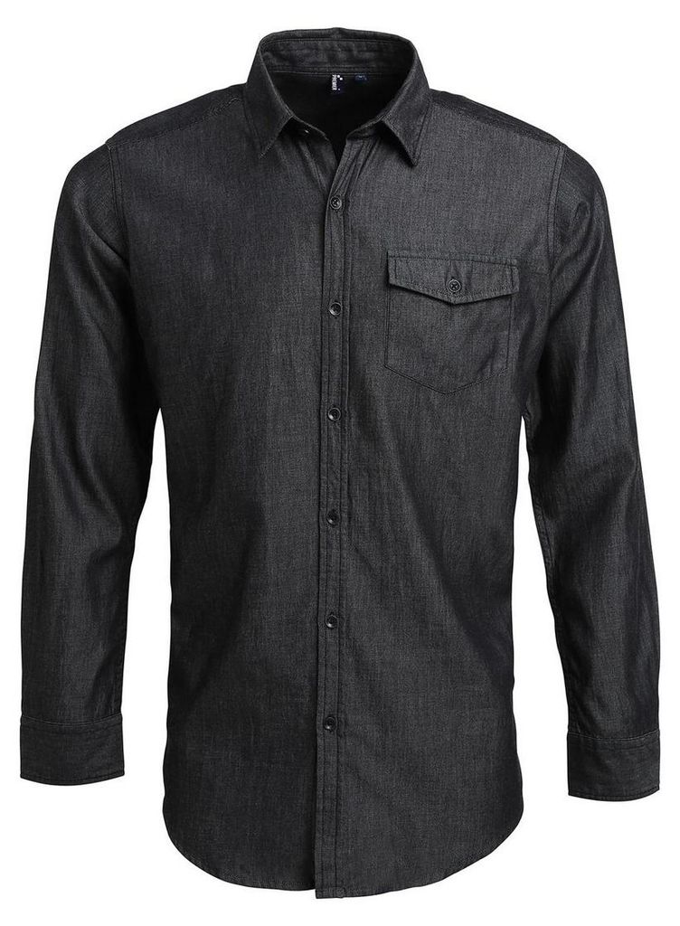 Premier - Hemd Jeans Style Naht für Herren LT3293 (XL) (Jeans-Schwarz)