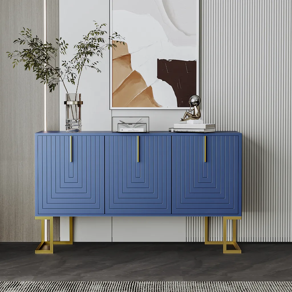 Meuble Buffet 138cm Bleu : Rangez Tout Facilement avec ce Sideboard Chic - 3
