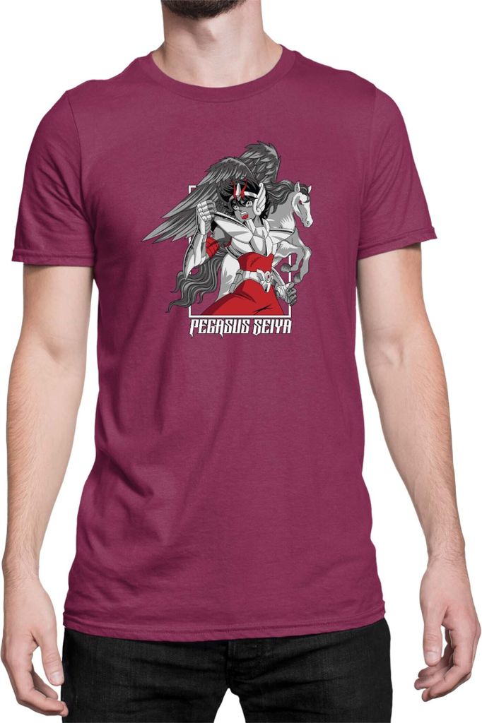Herren T-Shirt Japan Anime Manga Saint Anime Seiya Pegasus Seiya 03 Flying Horse, Man 2XL / Burgundy