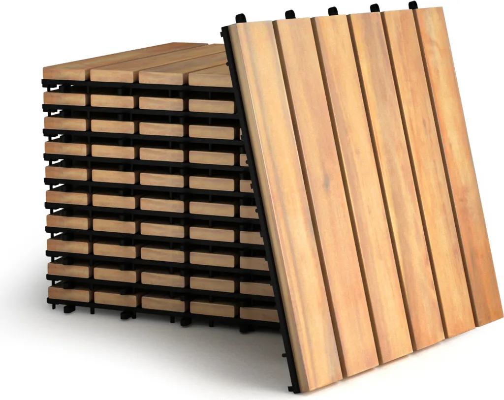 Dalles de terrasse en bois d'acacia marron COSTWAY lot de 10 pièces